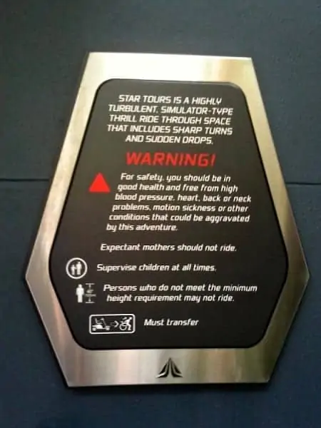 Star Tours Warning sign