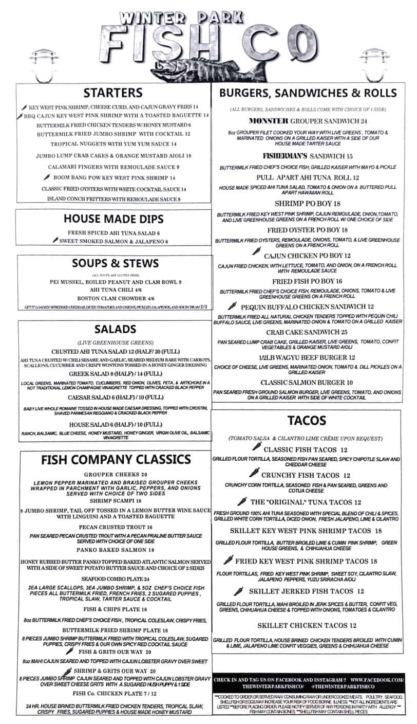 Winter Park Fish Company Menu Orlando Local