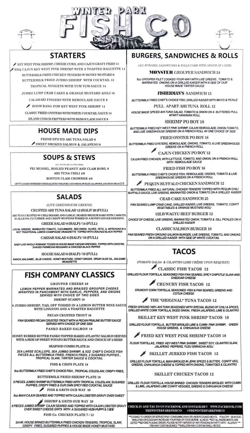 Winter Park Fish Company Menu Orlando Local